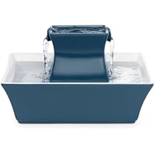 PetSafe Drinkwell Pagoda Pet Fountain,70 oz/ 2L Capacity,Elevated Indoor Ceramic Cat Fountain, 2 Levels of Free-Falling Streams, Included Carbon & Foam Filter Provide Fresh Water with Every Sip, Blue
